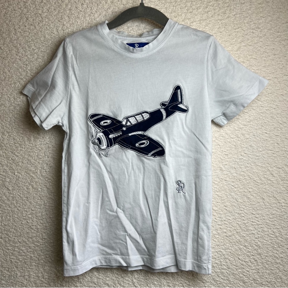 Stefano Ricci Junior Kids Airplane Embroidery White Short Sleeve T Shirt Size 8